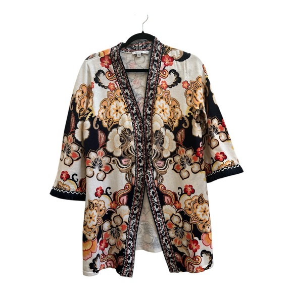 Chico's Sweaters - EUC Chico's Open  Floral Cardigan in Black and Cream Size 1 (M)